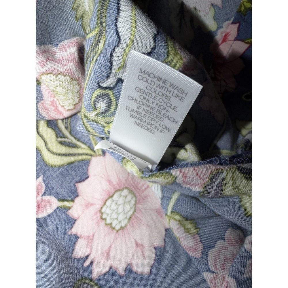 J. Jill Blue Floral Lightweight Peplum Blouse Size 2X Short Cap Sleeves - Picture 6 of 6